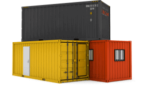 shipping containers in grey,yellow,red colour in black background